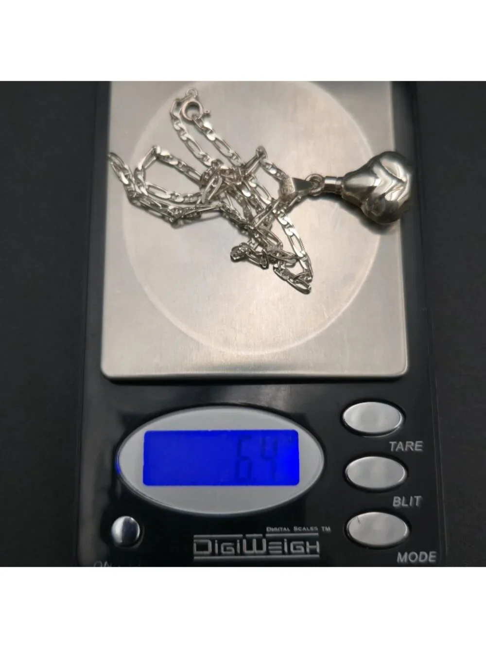 15.5 Inch Sterling Silver Figaro Chain with Abstract Leaf Pendant Necklace A7411 - Picture 7 of 7